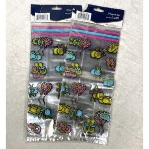 Vtg Unisex Baby Shower Cello Bags 2 Packs 32 Bags w/ Twist Ties Blue Pink Retro